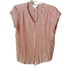Liz Claiborne 100% rayon blouse, L, red/white vertical (slenderizing!) stripe.